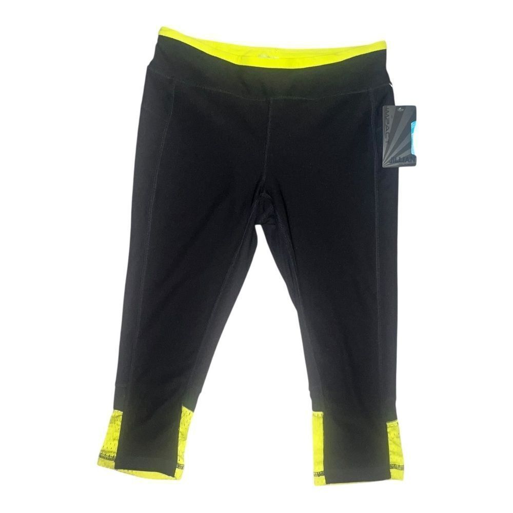Jillian Michaels Rich Black Impact Active Capri Pants Small Sulphur Yellow NWT